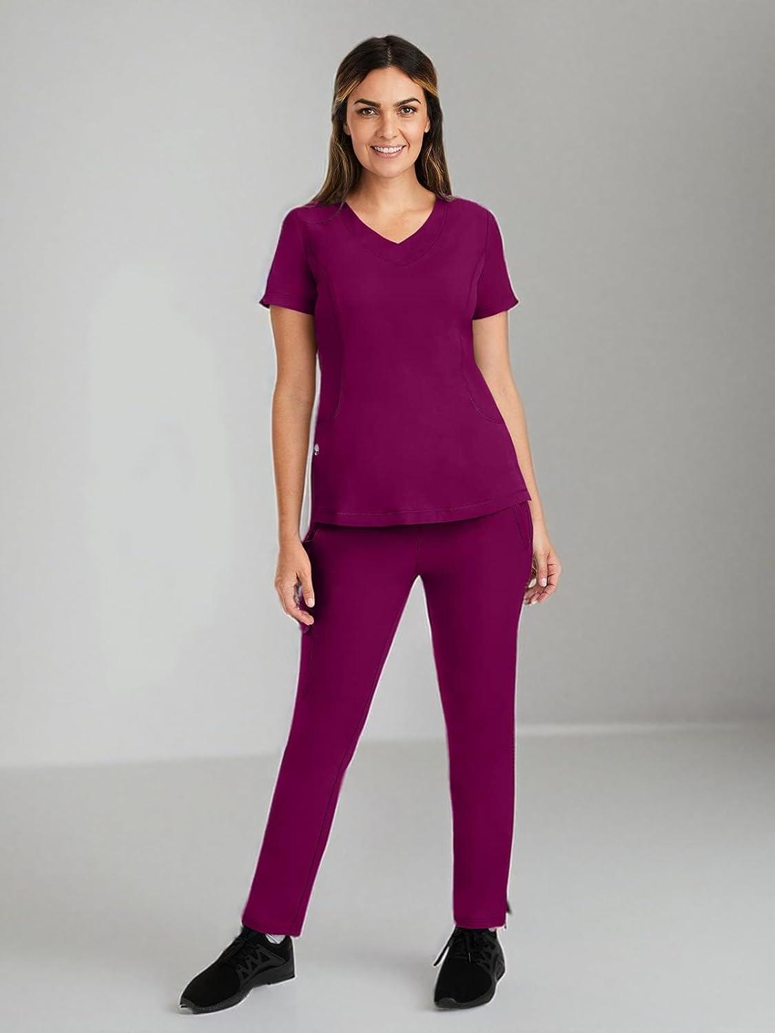 imageHealing Hands 4 Pocket Women Scrub Top VNeck HH360 2264 Sloan Scrubs for Women Stretch FabricWine
