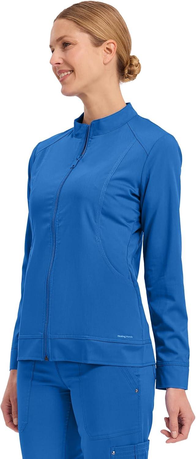 imageHealing Hands Womens Scrub Jacket ZipUp Front with 2Way Stretch Comfort amp Big Kangaroo Pockets 5038Royal
