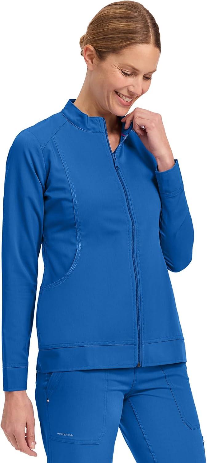 imageHealing Hands Womens Scrub Jacket ZipUp Front with 2Way Stretch Comfort amp Big Kangaroo Pockets 5038Royal