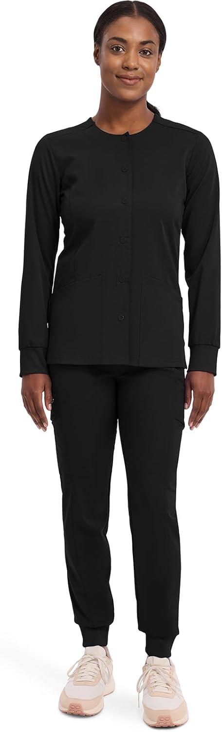 imageHealing Hands Womens Snap Front Scrub Jacket Daisy 2Way Stretch Uniform 5063Black
