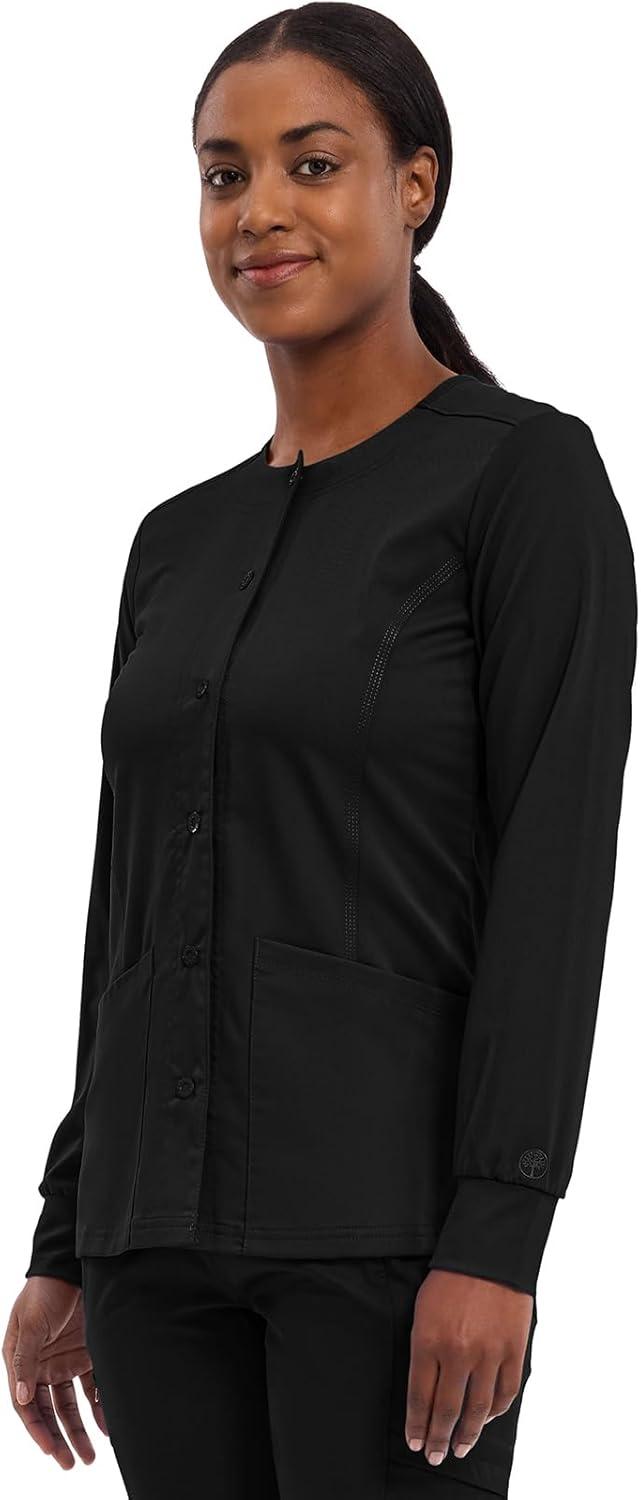 imageHealing Hands Womens Snap Front Scrub Jacket Daisy 2Way Stretch Uniform 5063Black