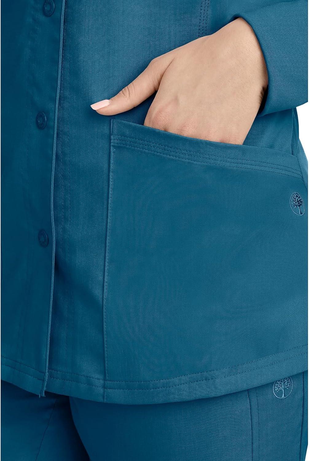 imageHealing Hands Womens Snap Front Scrub Jacket Daisy 2Way Stretch Uniform 5063Caribbean