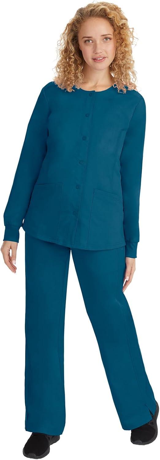 imageHealing Hands Womens Snap Front Scrub Jacket Daisy 2Way Stretch Uniform 5063Caribbean