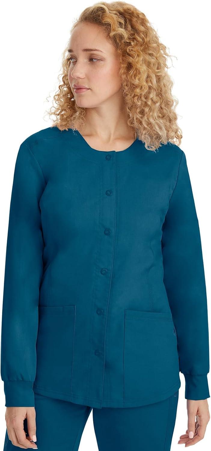 imageHealing Hands Womens Snap Front Scrub Jacket Daisy 2Way Stretch Uniform 5063Caribbean