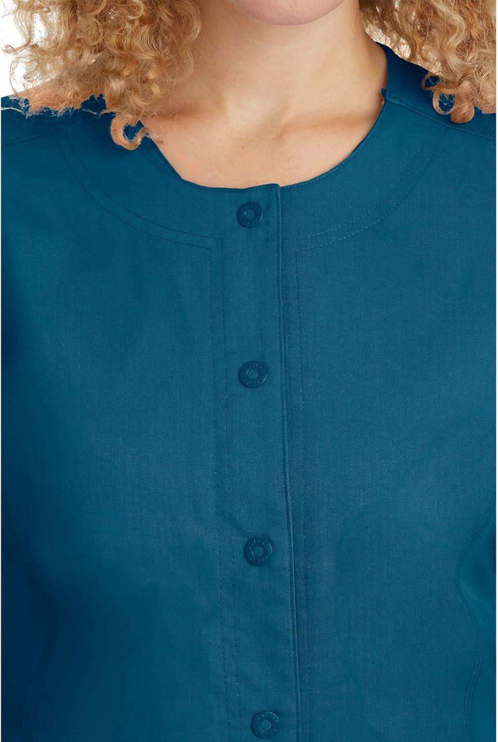 imageHealing Hands Womens Snap Front Scrub Jacket Daisy 2Way Stretch Uniform 5063Caribbean