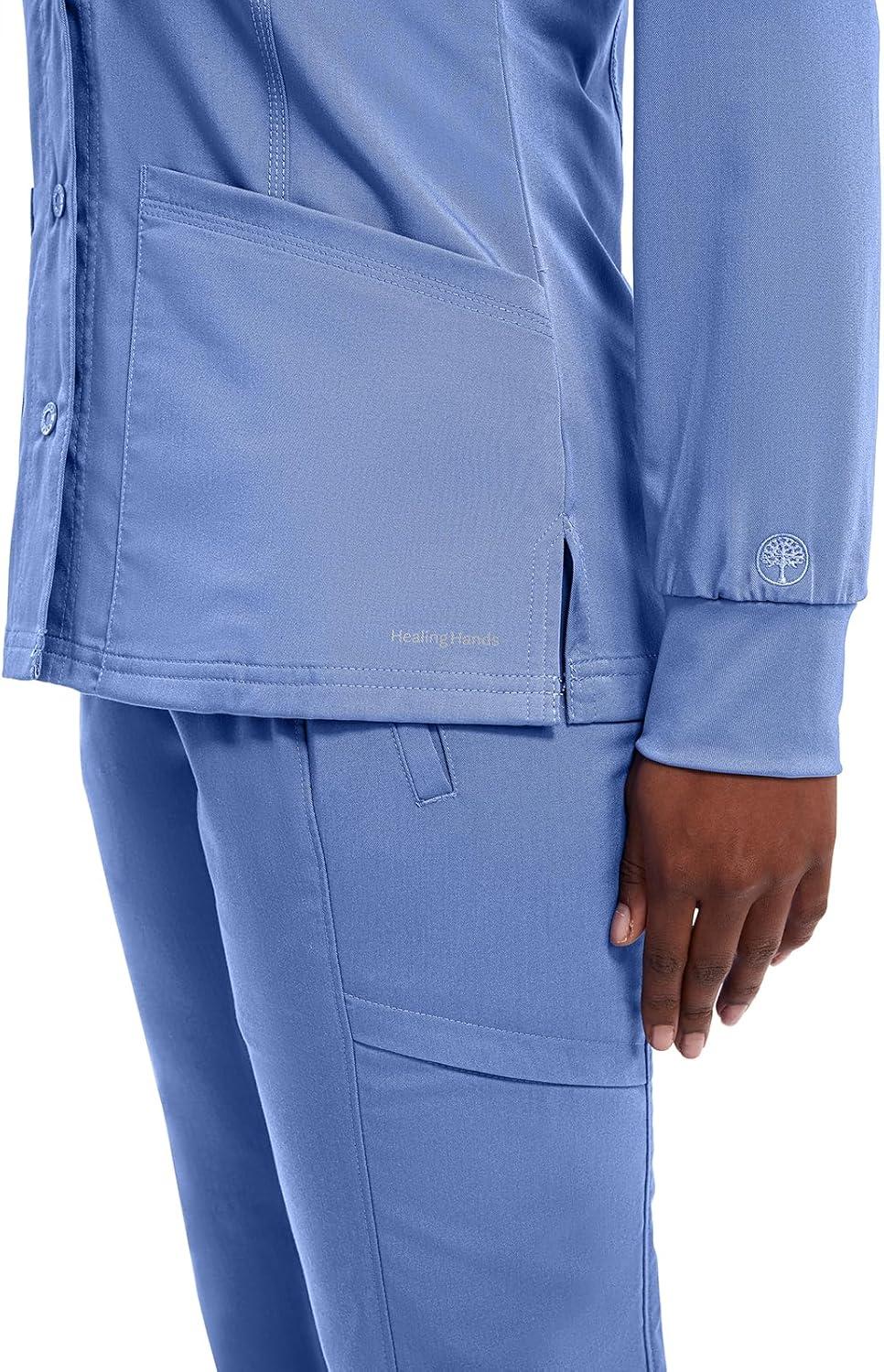 imageHealing Hands Womens Snap Front Scrub Jacket Daisy 2Way Stretch Uniform 5063Ceil