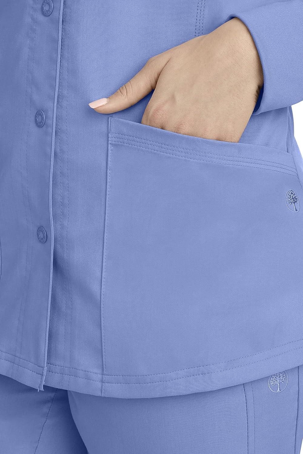 imageHealing Hands Womens Snap Front Scrub Jacket Daisy 2Way Stretch Uniform 5063Ceil