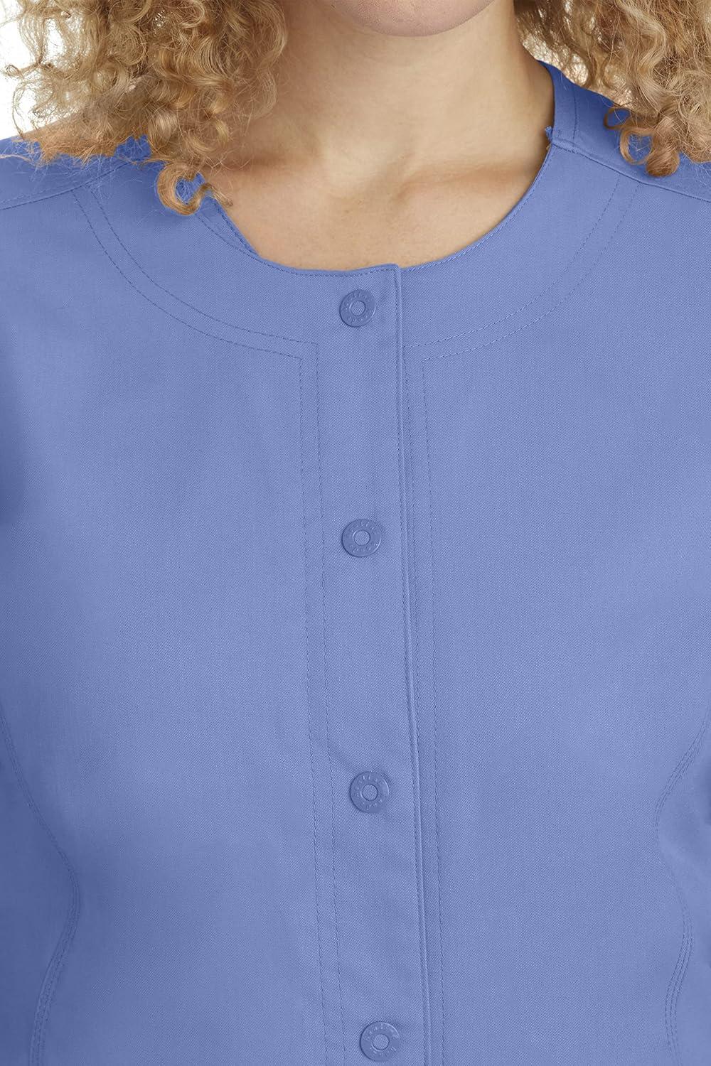 imageHealing Hands Womens Snap Front Scrub Jacket Daisy 2Way Stretch Uniform 5063Ceil