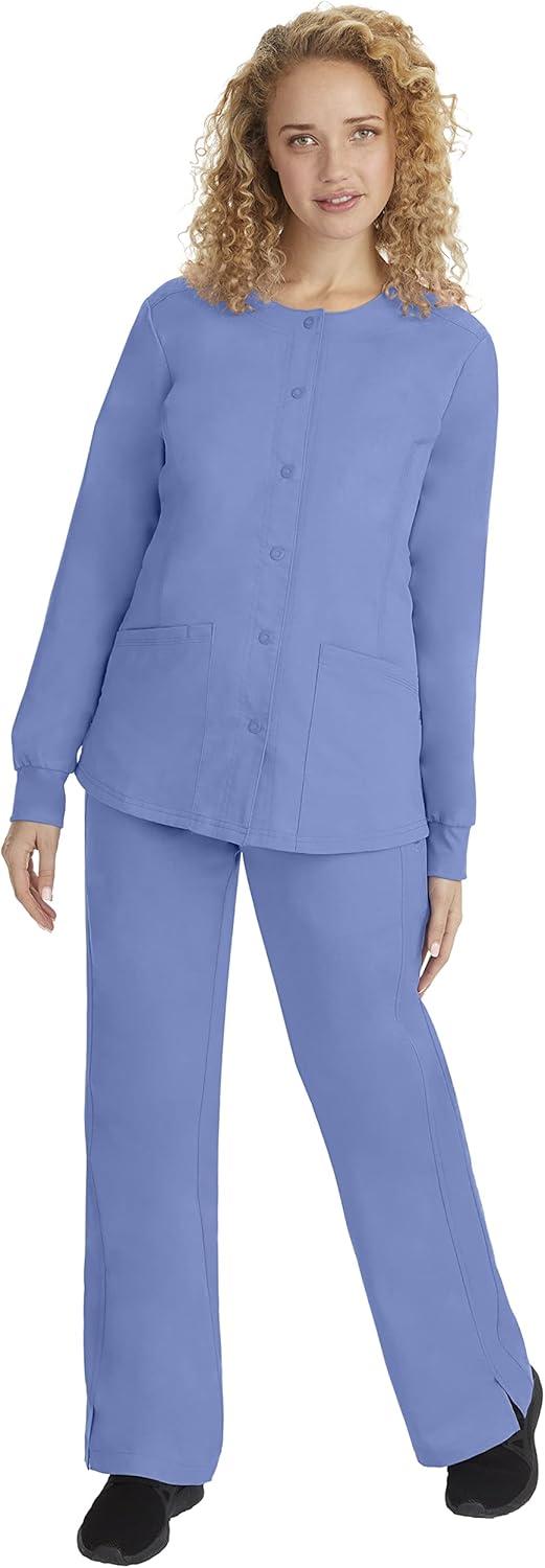 imageHealing Hands Womens Snap Front Scrub Jacket Daisy 2Way Stretch Uniform 5063Ceil