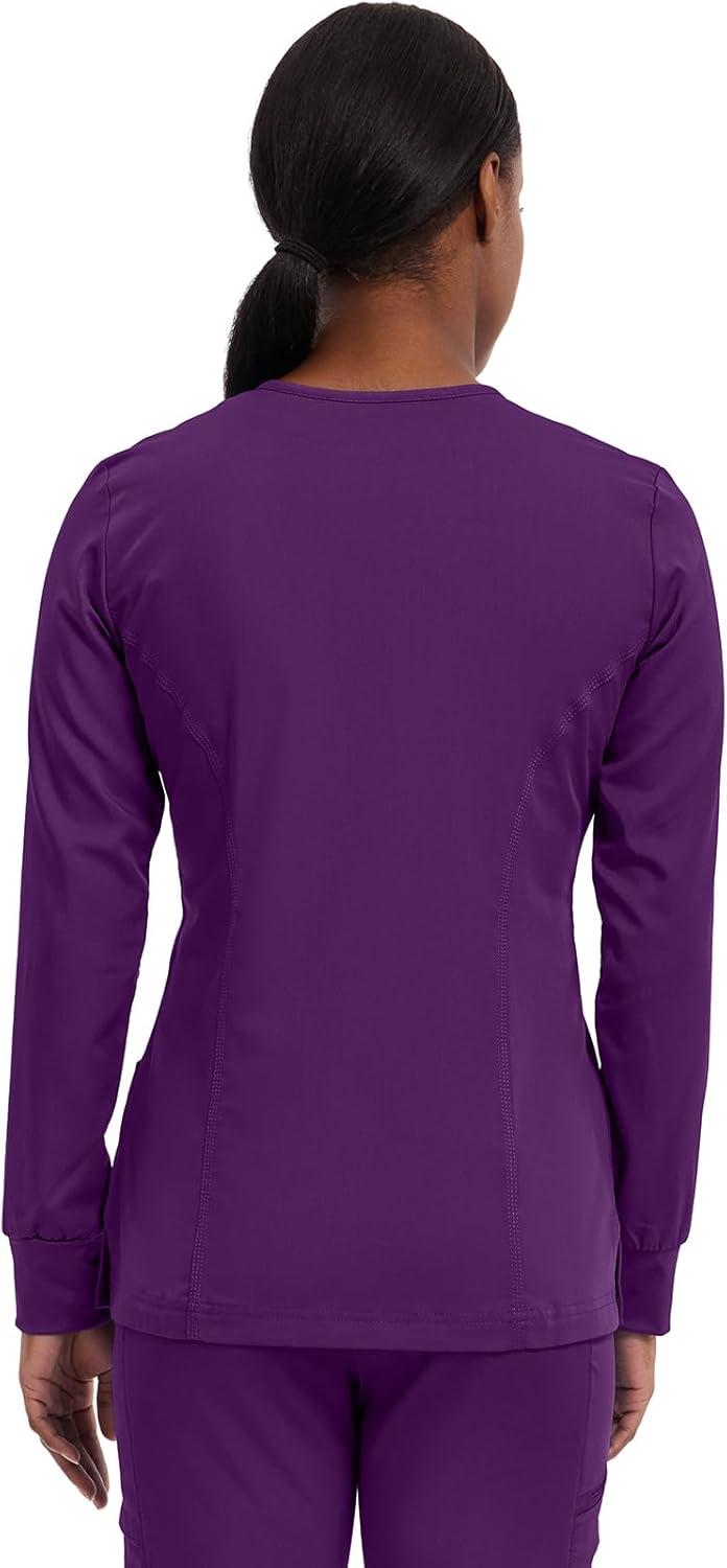 imageHealing Hands Womens Snap Front Scrub Jacket Daisy 2Way Stretch Uniform 5063Eggplant