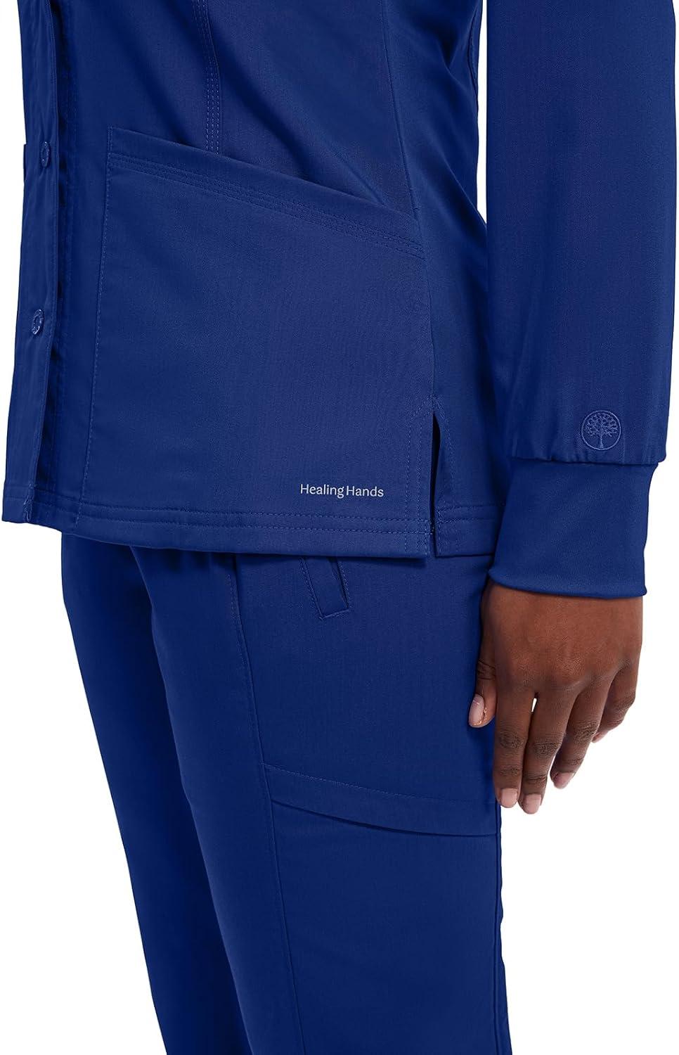 imageHealing Hands Womens Snap Front Scrub Jacket Daisy 2Way Stretch Uniform 5063Galaxyblue