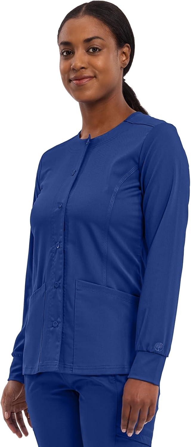 imageHealing Hands Womens Snap Front Scrub Jacket Daisy 2Way Stretch Uniform 5063Galaxyblue