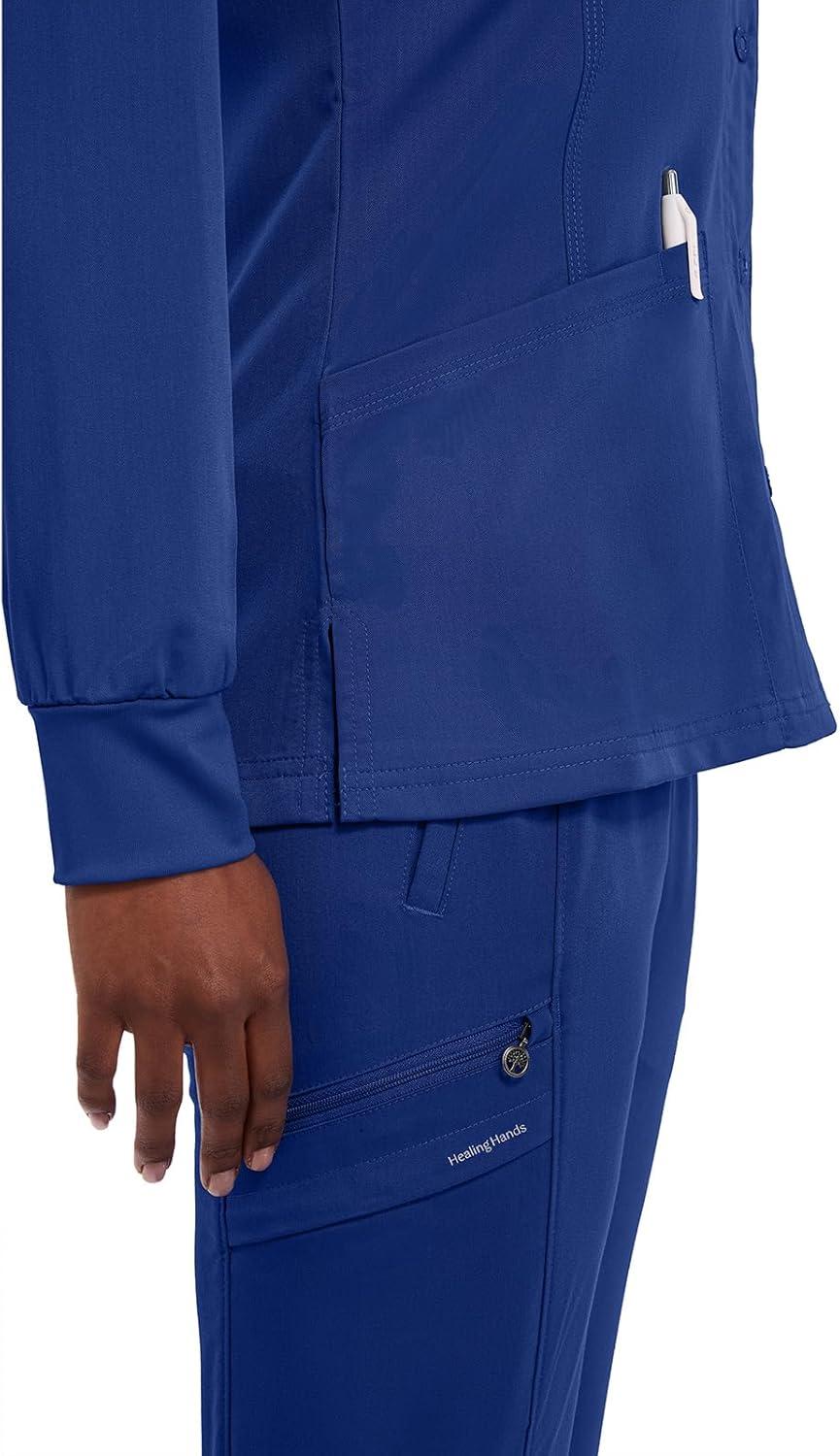 imageHealing Hands Womens Snap Front Scrub Jacket Daisy 2Way Stretch Uniform 5063Galaxyblue