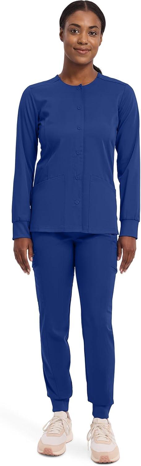 imageHealing Hands Womens Snap Front Scrub Jacket Daisy 2Way Stretch Uniform 5063Galaxyblue