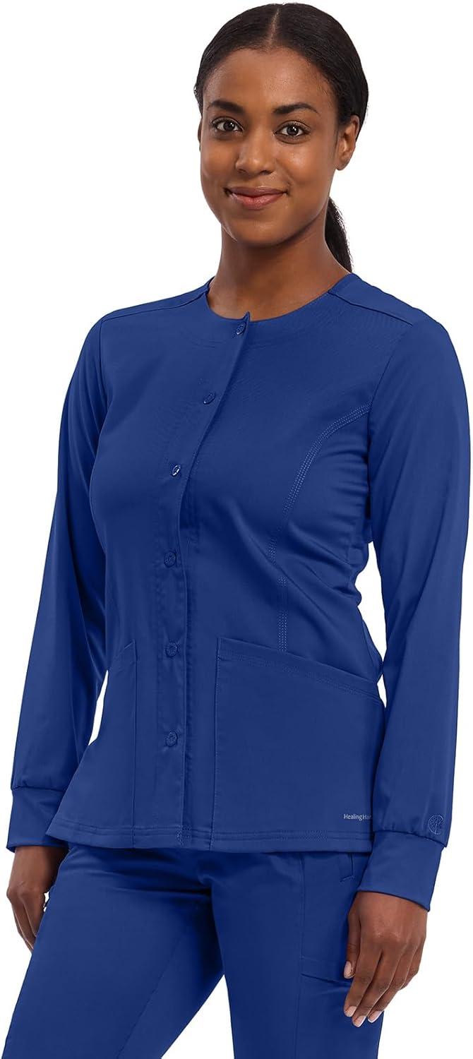 imageHealing Hands Womens Snap Front Scrub Jacket Daisy 2Way Stretch Uniform 5063Galaxyblue