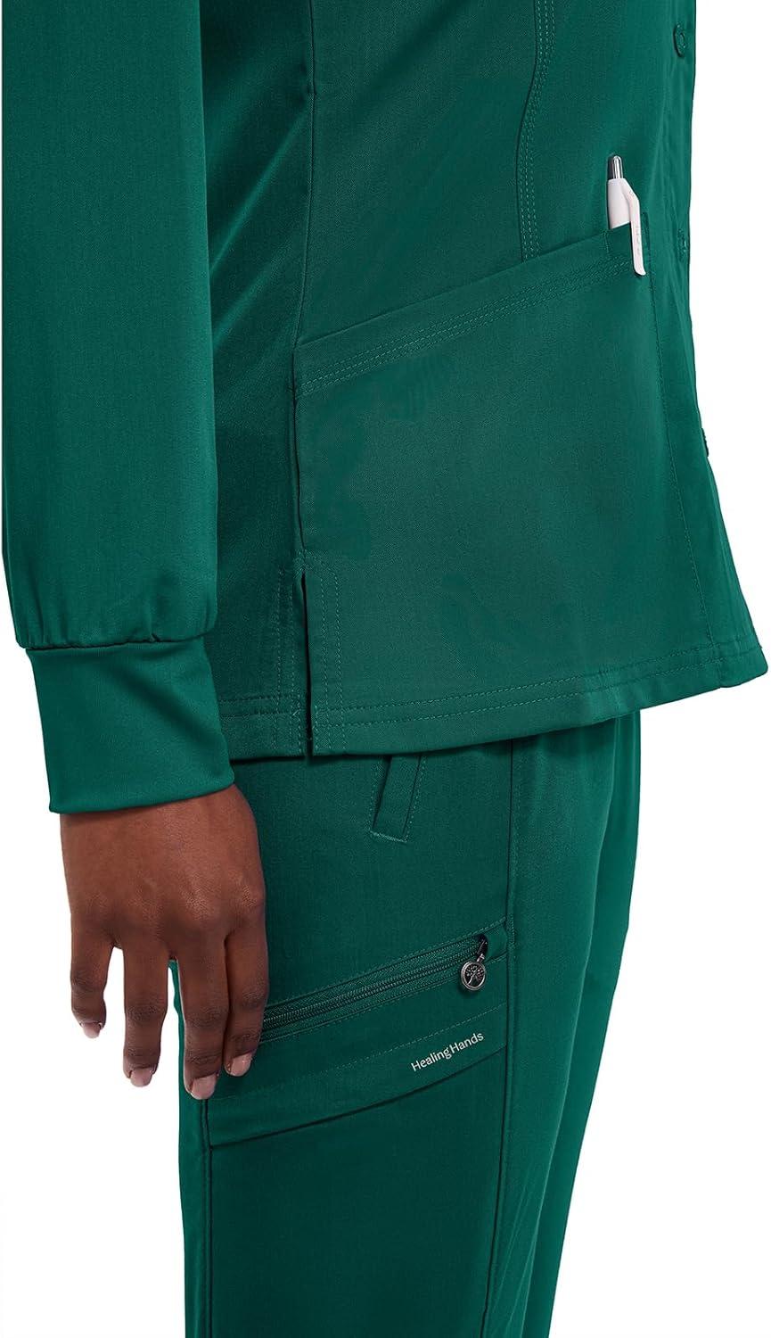 imageHealing Hands Womens Snap Front Scrub Jacket Daisy 2Way Stretch Uniform 5063Hunter