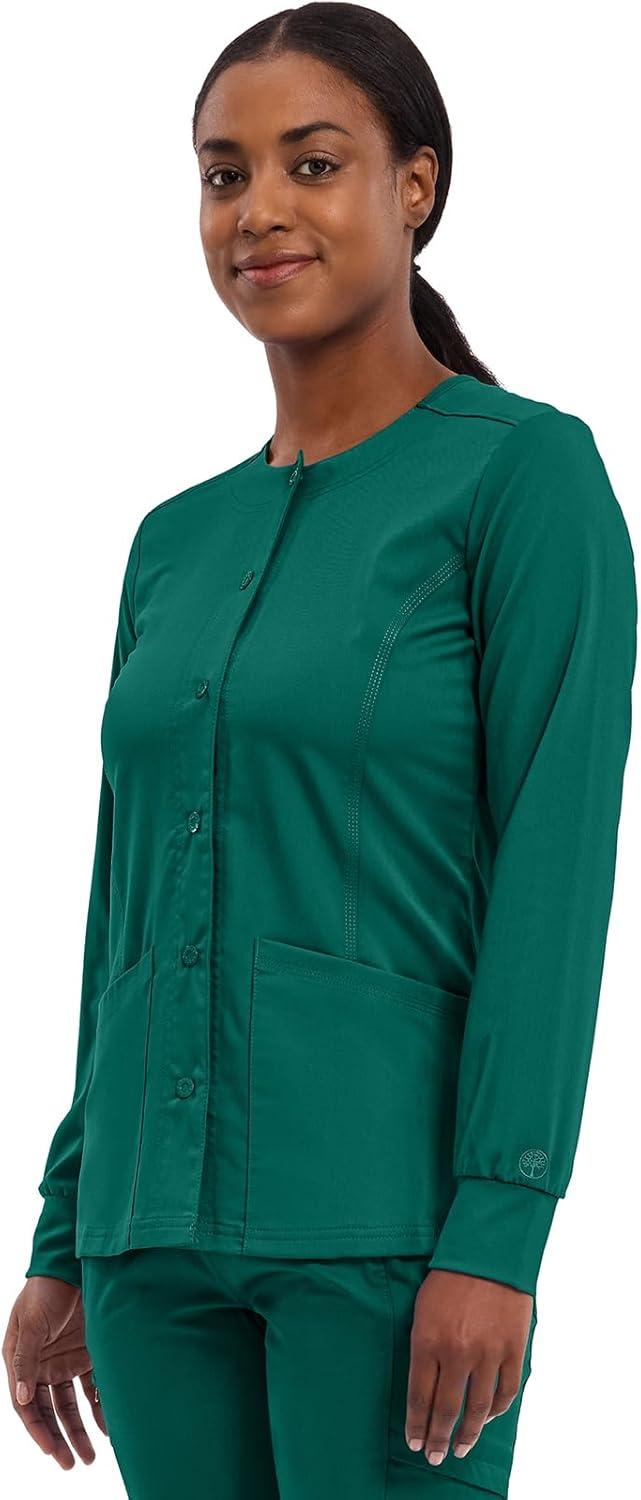 imageHealing Hands Womens Snap Front Scrub Jacket Daisy 2Way Stretch Uniform 5063Hunter