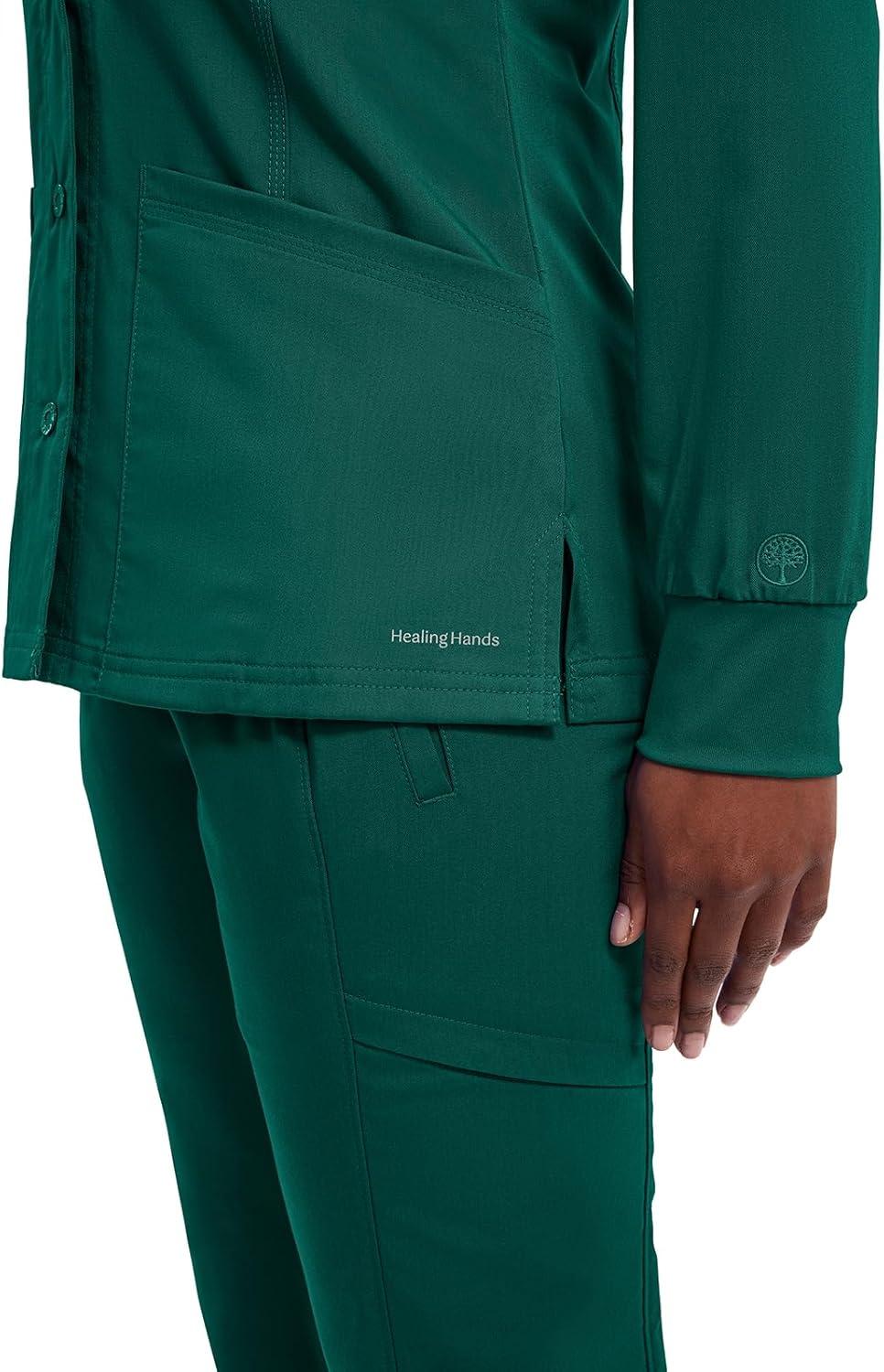 imageHealing Hands Womens Snap Front Scrub Jacket Daisy 2Way Stretch Uniform 5063Hunter