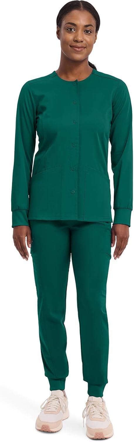 imageHealing Hands Womens Snap Front Scrub Jacket Daisy 2Way Stretch Uniform 5063Hunter
