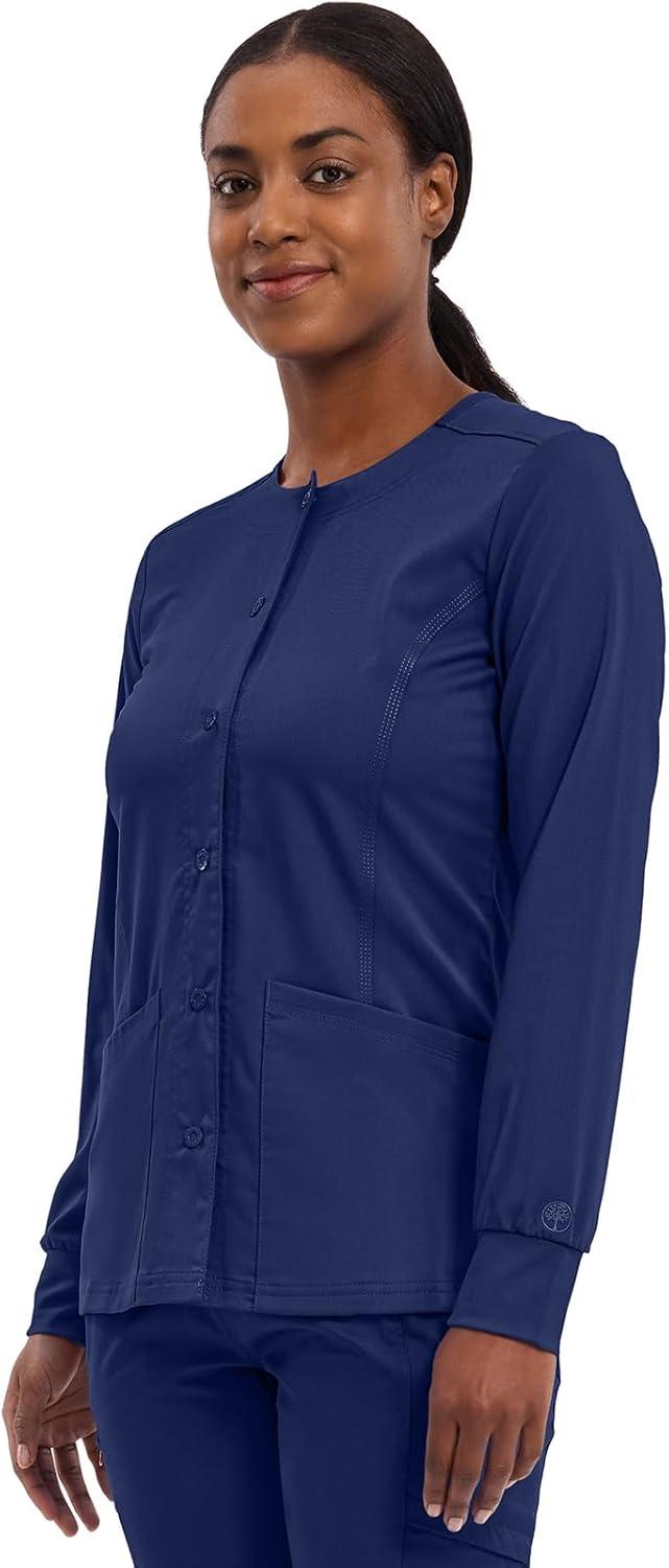 imageHealing Hands Womens Snap Front Scrub Jacket Daisy 2Way Stretch Uniform 5063Navy