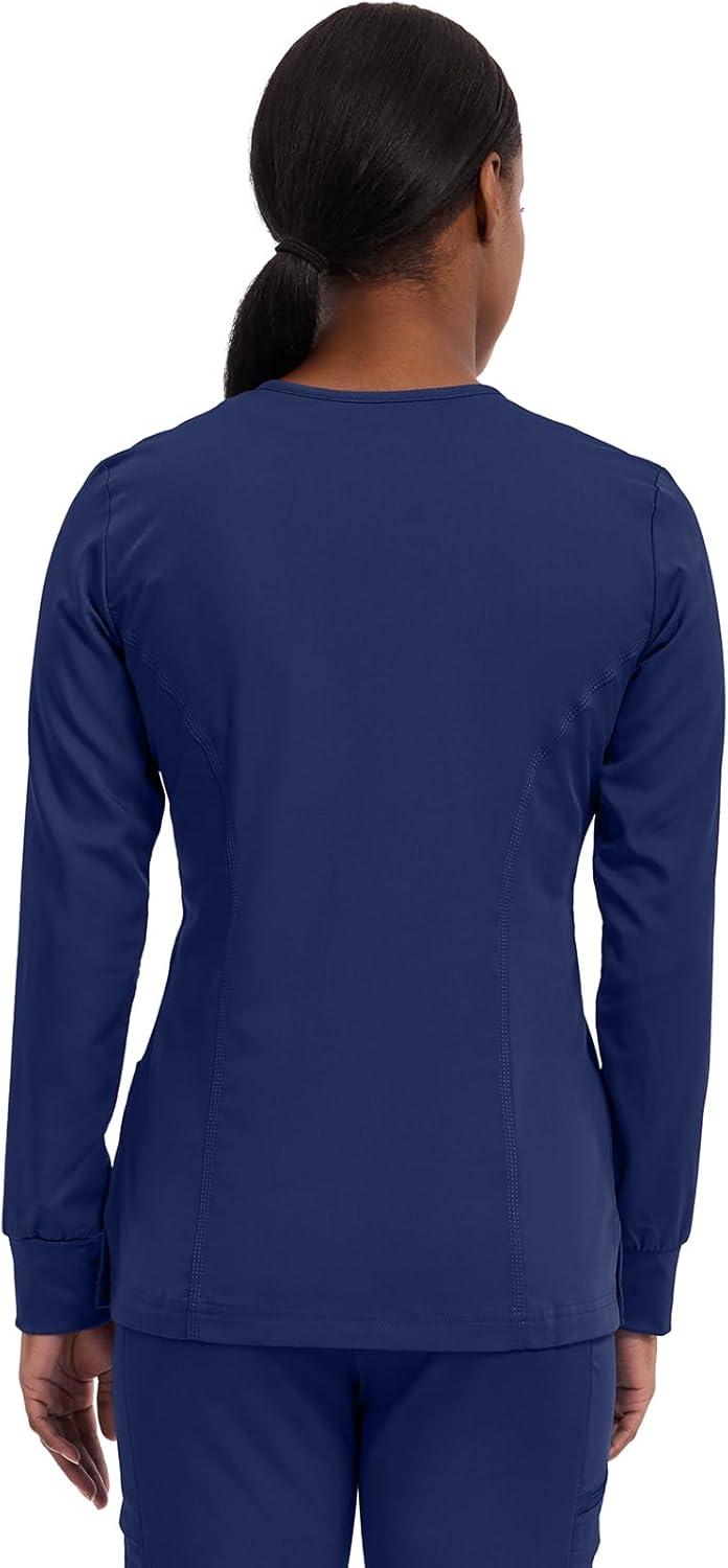 imageHealing Hands Womens Snap Front Scrub Jacket Daisy 2Way Stretch Uniform 5063Navy