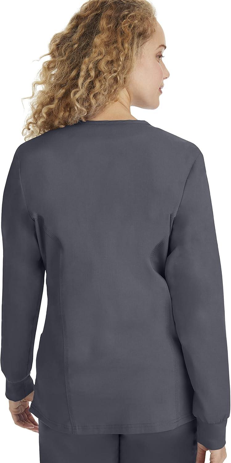 imageHealing Hands Womens Snap Front Scrub Jacket Daisy 2Way Stretch Uniform 5063Pewter