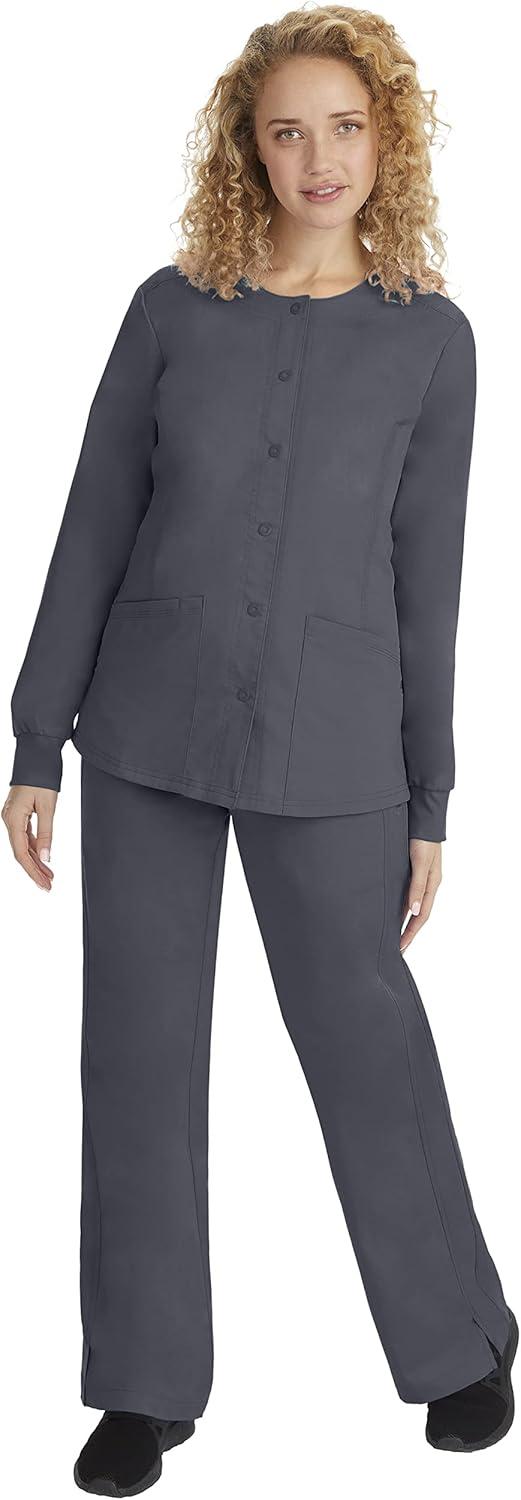 imageHealing Hands Womens Snap Front Scrub Jacket Daisy 2Way Stretch Uniform 5063Pewter