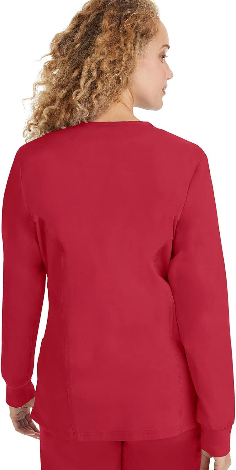 imageHealing Hands Womens Snap Front Scrub Jacket Daisy 2Way Stretch Uniform 5063Red