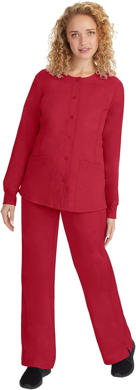 imageHealing Hands Womens Snap Front Scrub Jacket Daisy 2Way Stretch Uniform 5063Red