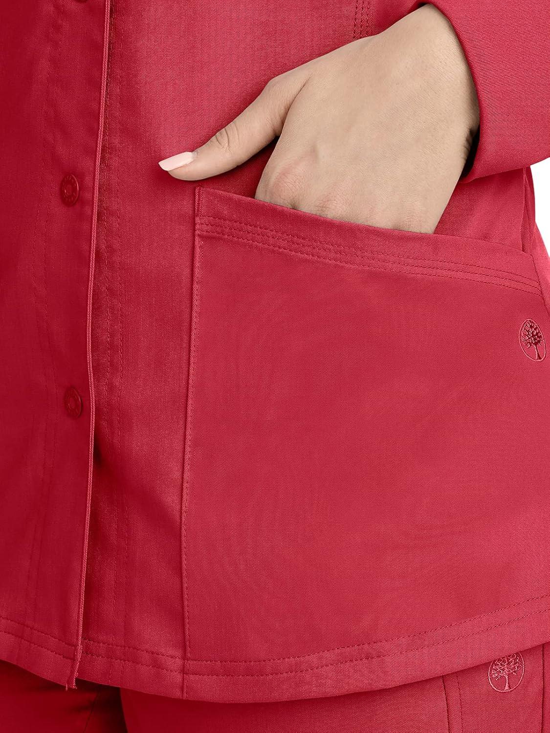 imageHealing Hands Womens Snap Front Scrub Jacket Daisy 2Way Stretch Uniform 5063Red
