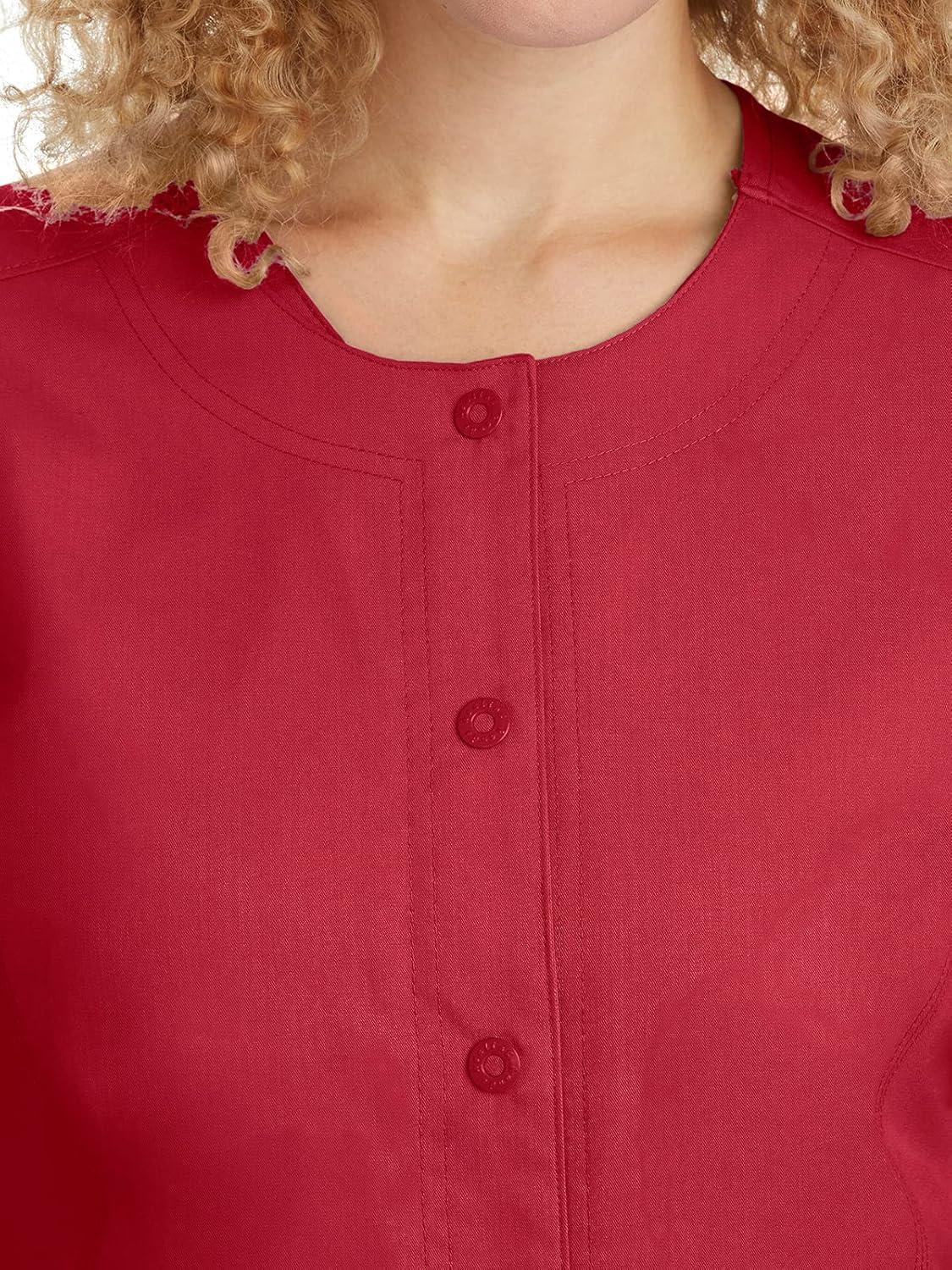 imageHealing Hands Womens Snap Front Scrub Jacket Daisy 2Way Stretch Uniform 5063Red