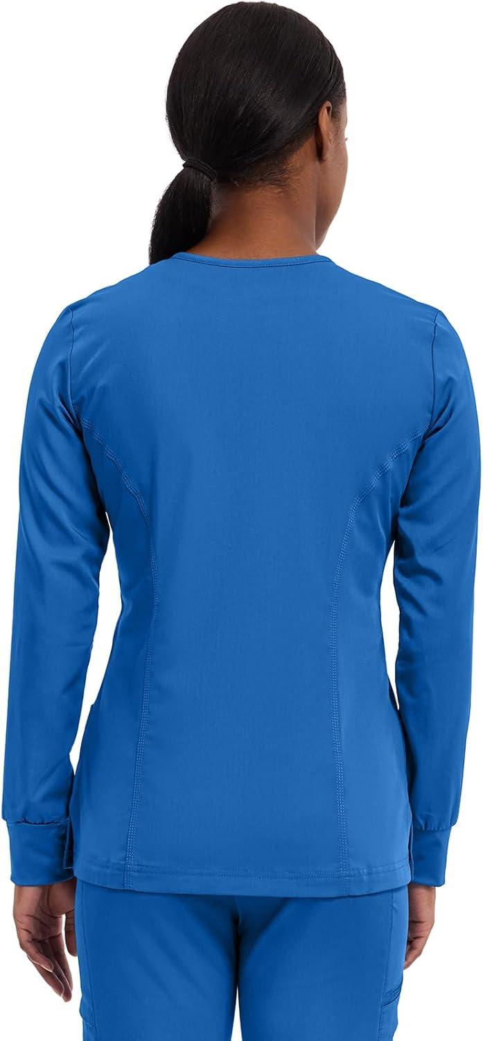 imageHealing Hands Womens Snap Front Scrub Jacket Daisy 2Way Stretch Uniform 5063Royal