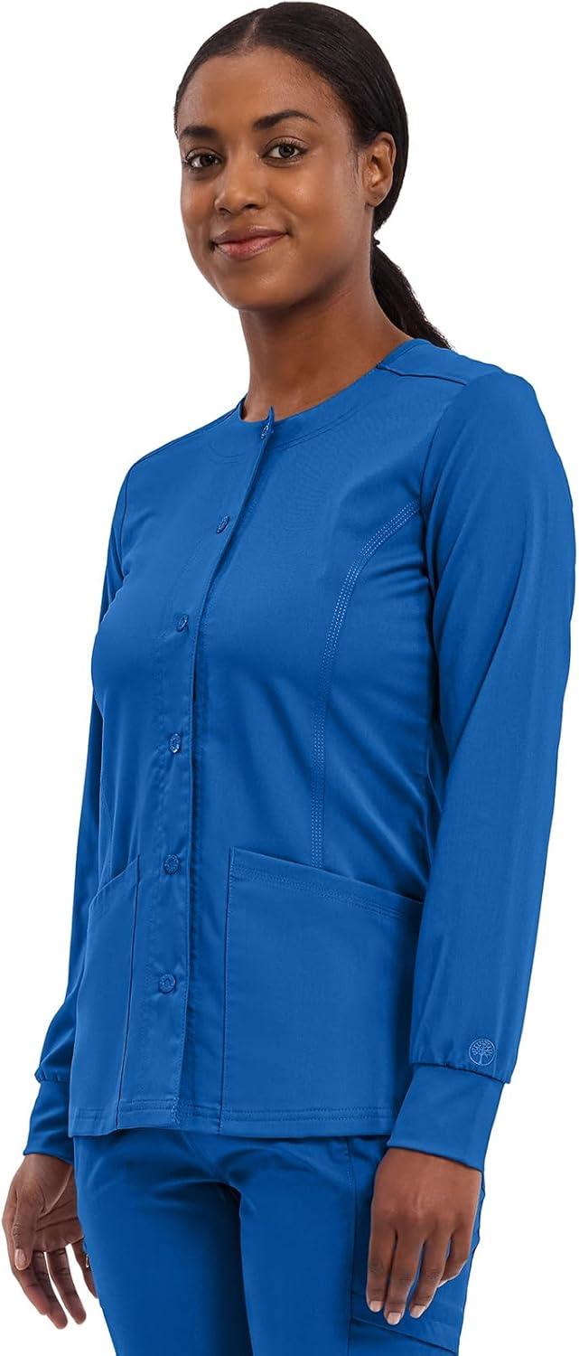 imageHealing Hands Womens Snap Front Scrub Jacket Daisy 2Way Stretch Uniform 5063Royal