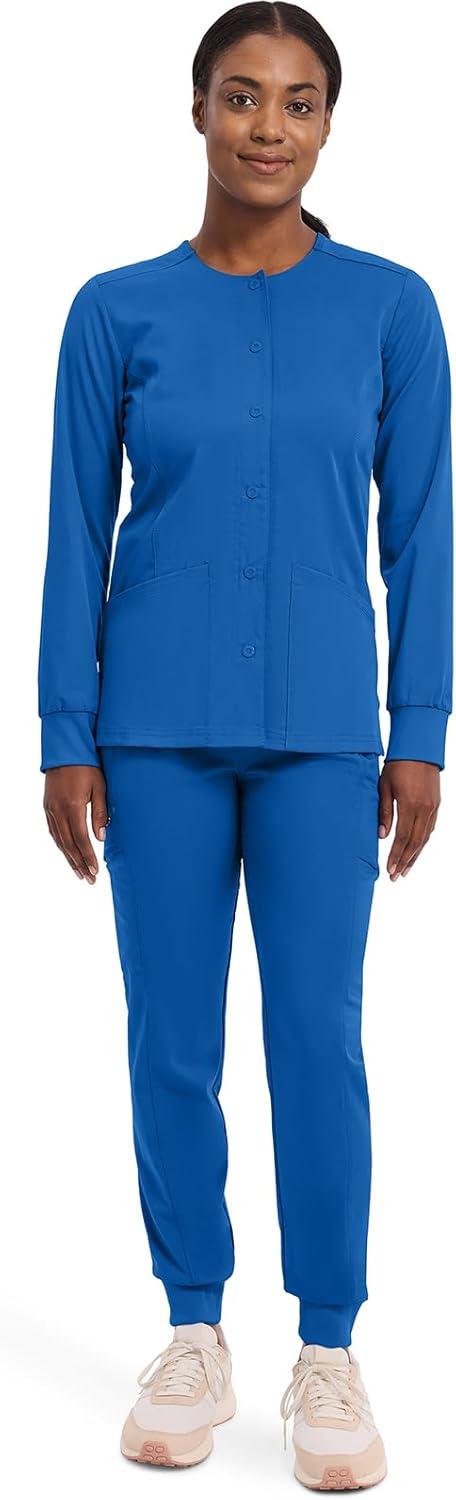 imageHealing Hands Womens Snap Front Scrub Jacket Daisy 2Way Stretch Uniform 5063Royal