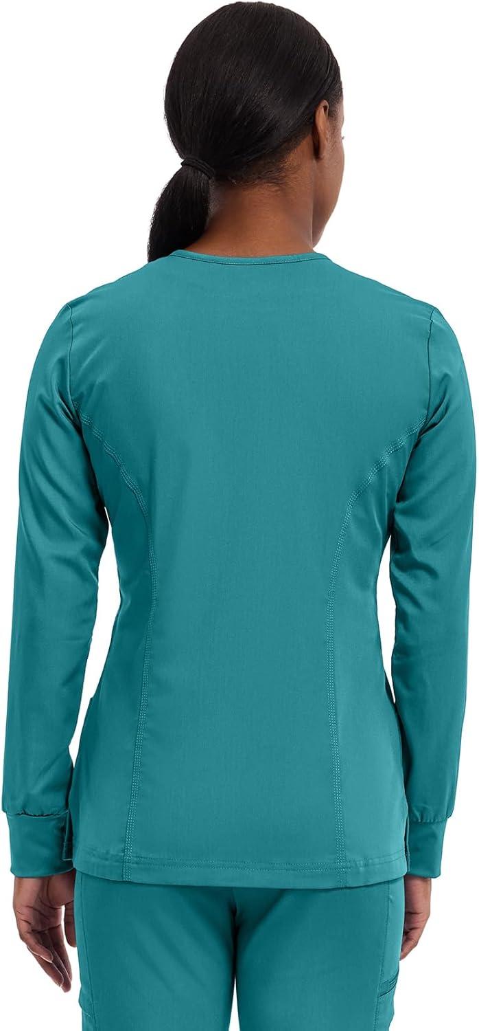 imageHealing Hands Womens Snap Front Scrub Jacket Daisy 2Way Stretch Uniform 5063Teal
