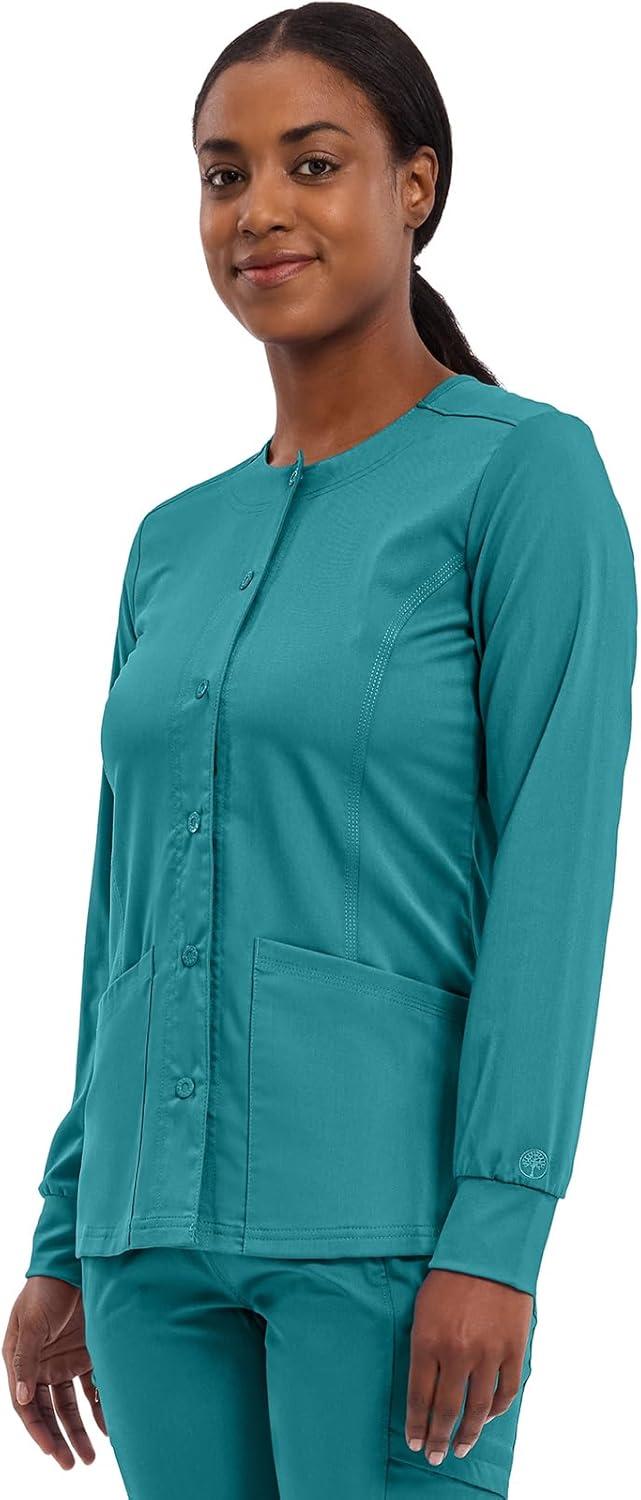 imageHealing Hands Womens Snap Front Scrub Jacket Daisy 2Way Stretch Uniform 5063Teal