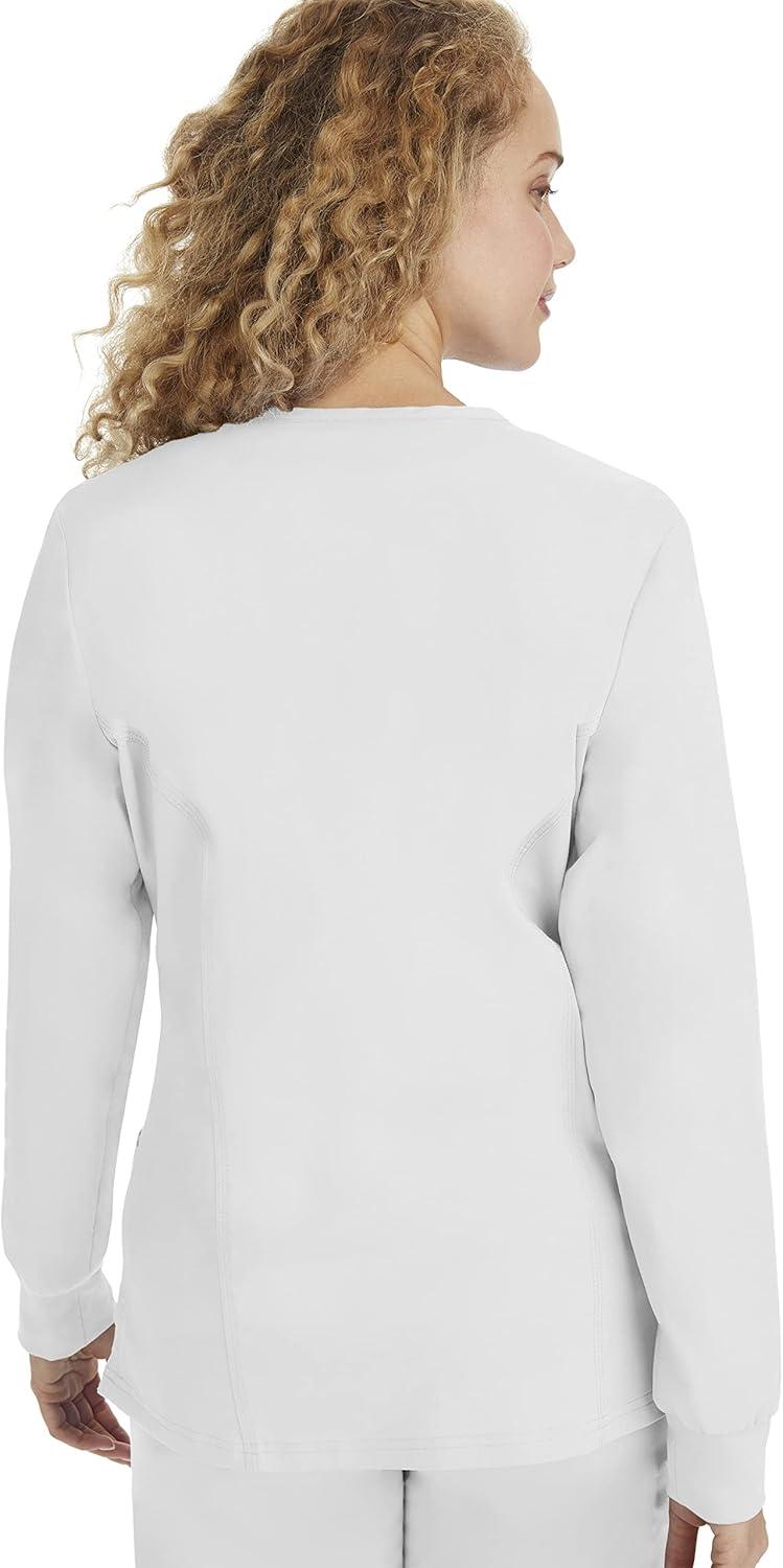 imageHealing Hands Womens Snap Front Scrub Jacket Daisy 2Way Stretch Uniform 5063White