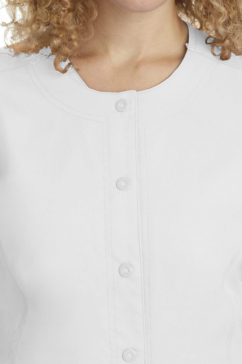 imageHealing Hands Womens Snap Front Scrub Jacket Daisy 2Way Stretch Uniform 5063White