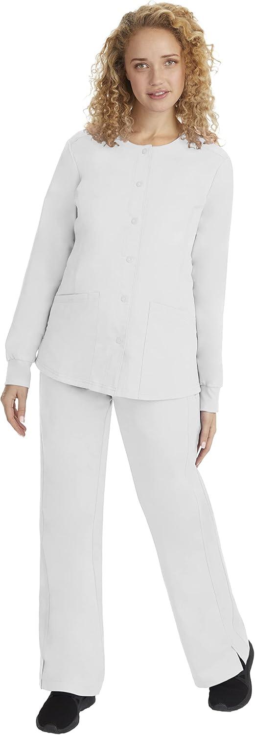 imageHealing Hands Womens Snap Front Scrub Jacket Daisy 2Way Stretch Uniform 5063White