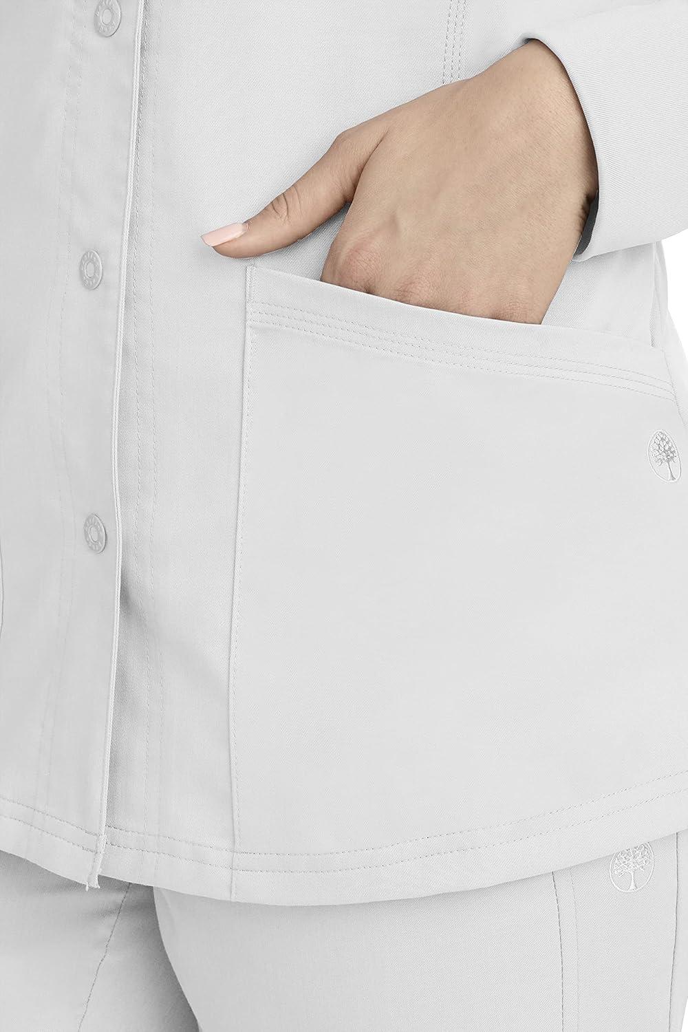 imageHealing Hands Womens Snap Front Scrub Jacket Daisy 2Way Stretch Uniform 5063White
