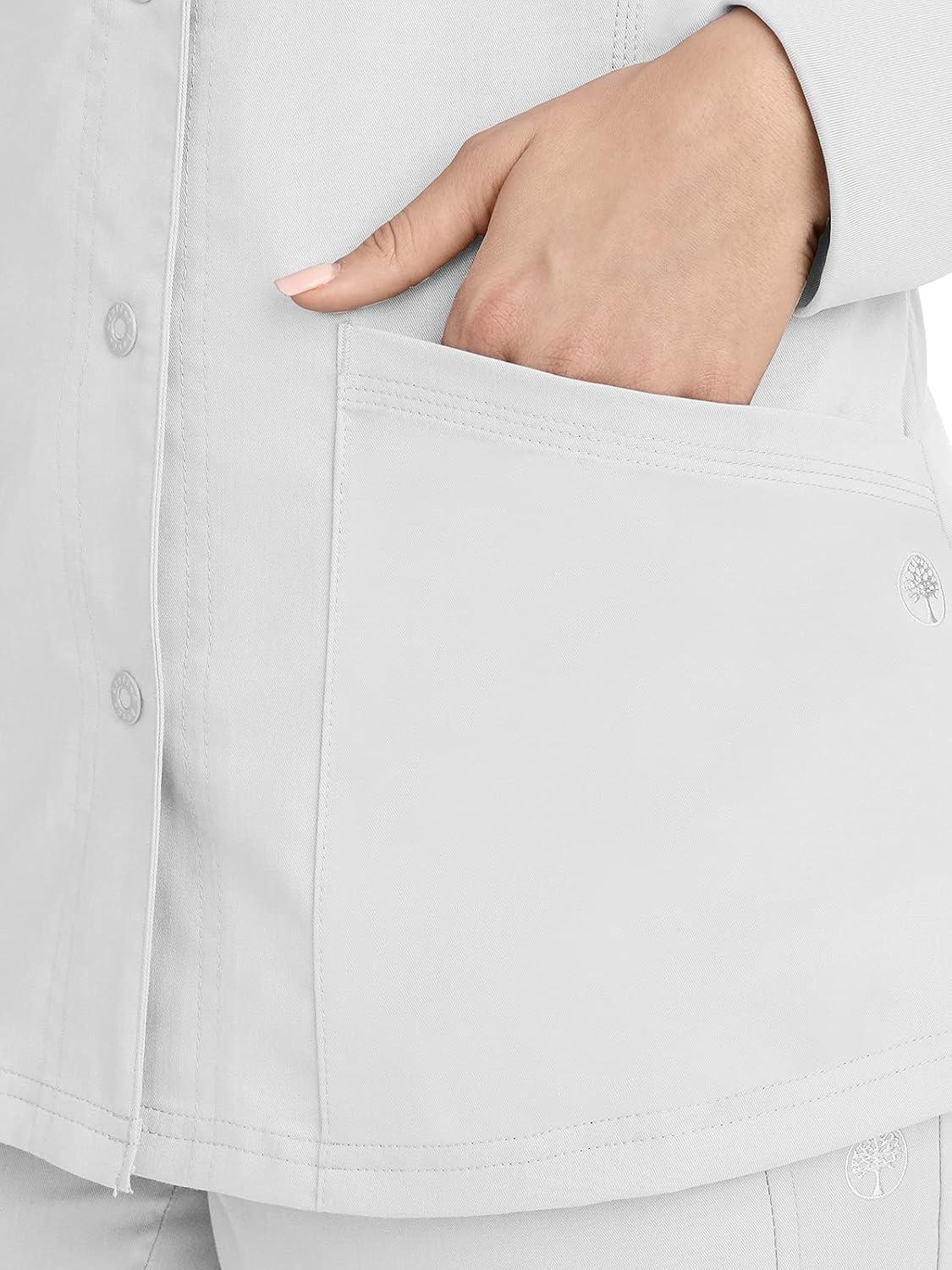 imageHealing Hands Womens Snap Front Scrub Jacket Daisy 2Way Stretch Uniform 5063White