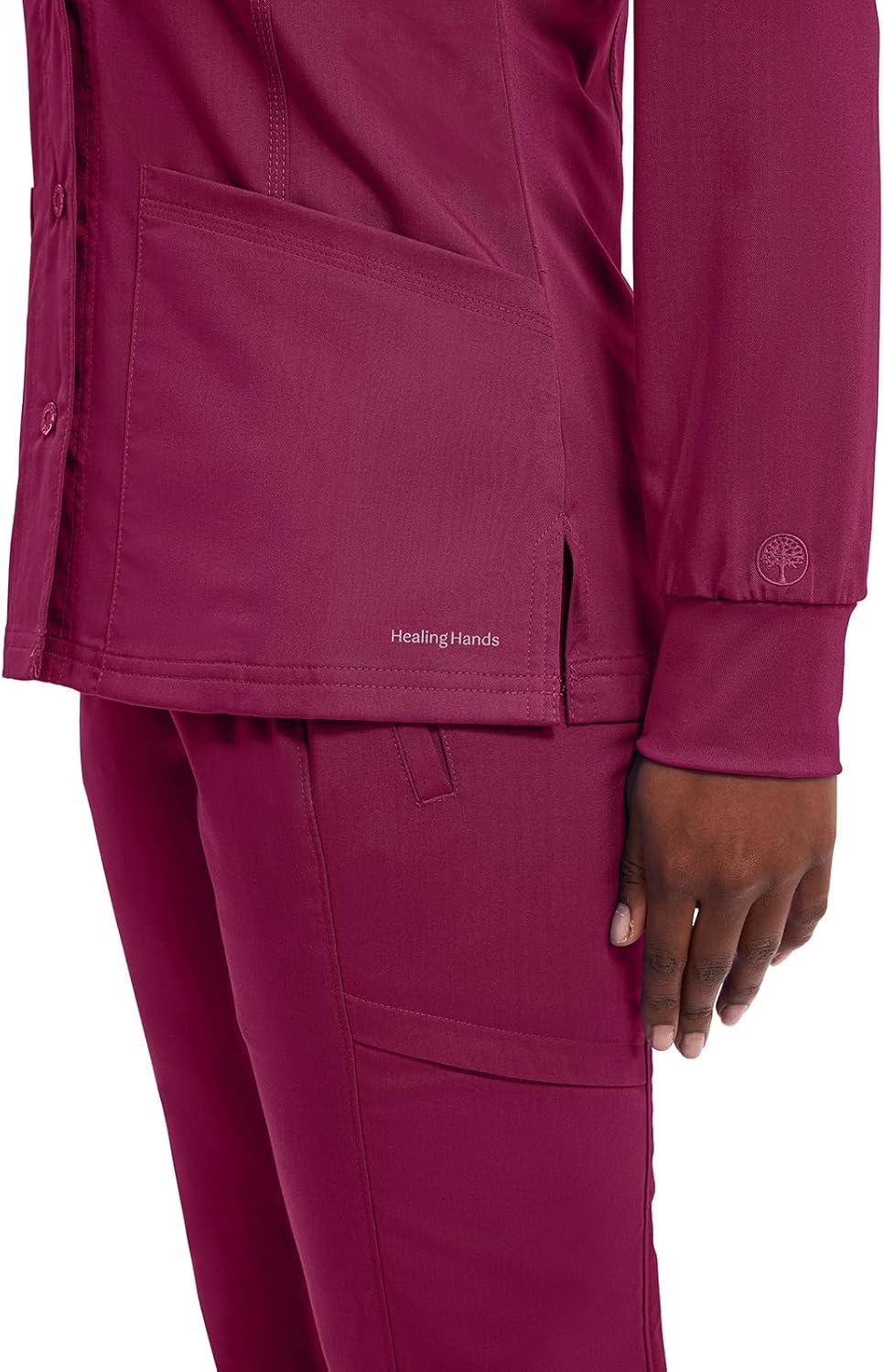 imageHealing Hands Womens Snap Front Scrub Jacket Daisy 2Way Stretch Uniform 5063Wine