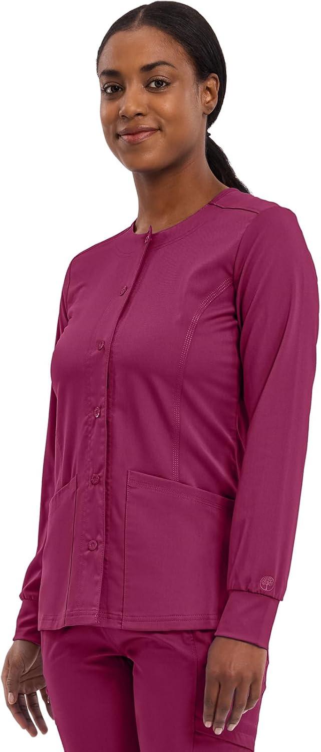 imageHealing Hands Womens Snap Front Scrub Jacket Daisy 2Way Stretch Uniform 5063Wine
