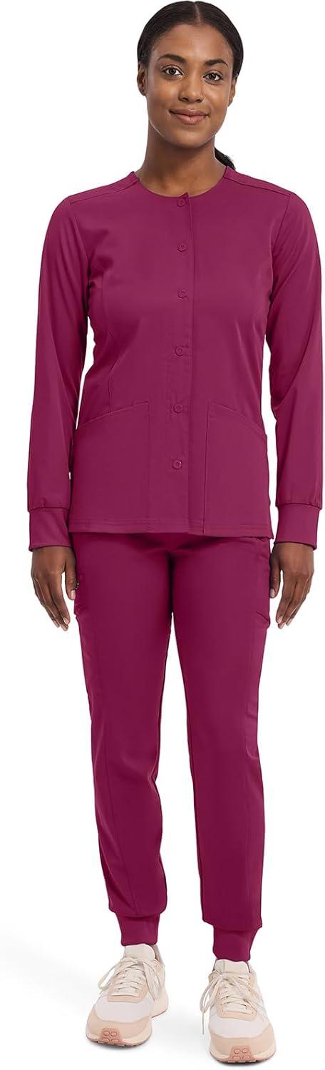 imageHealing Hands Womens Snap Front Scrub Jacket Daisy 2Way Stretch Uniform 5063Wine