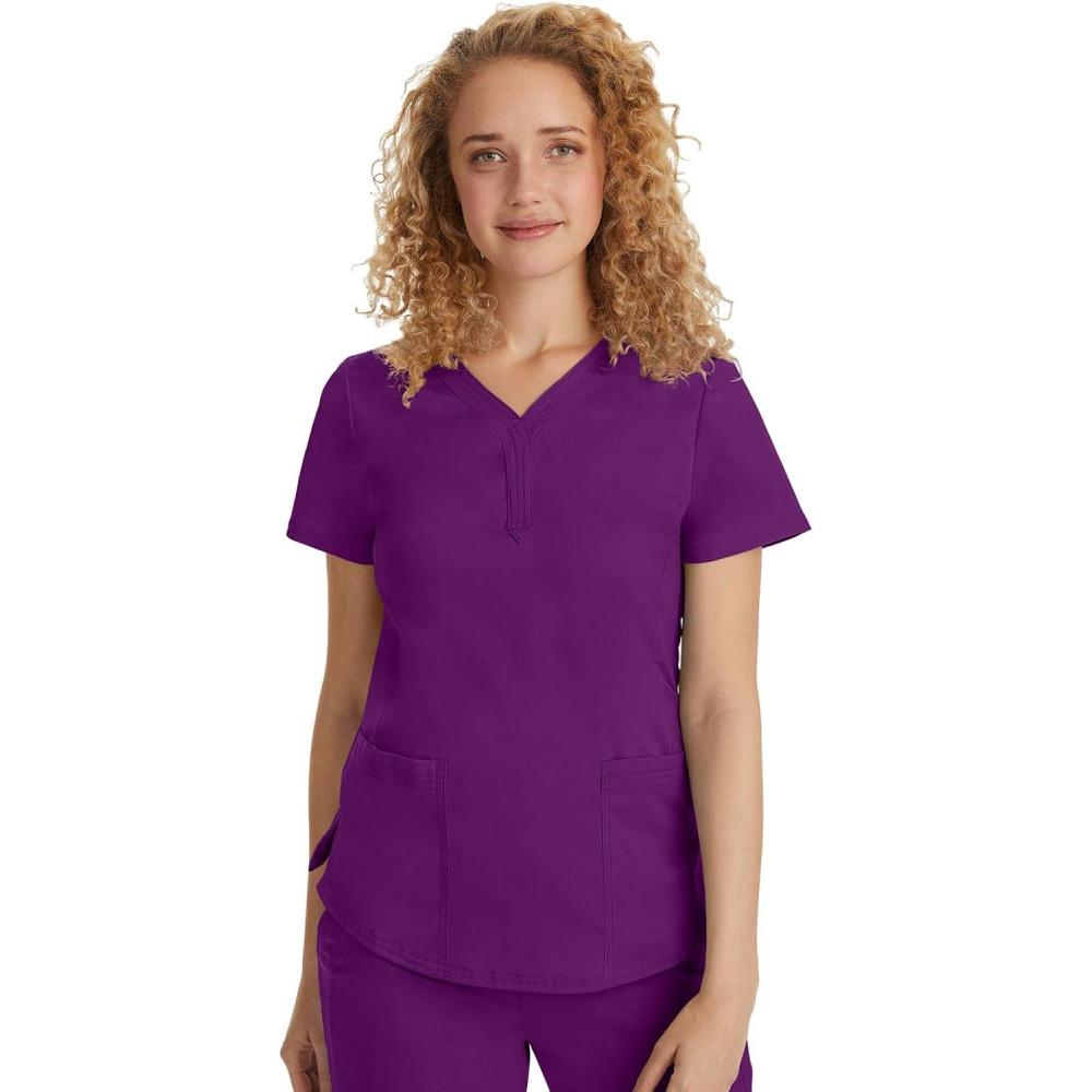 imageHealing Hands Jane Scrub Top for Women with YNeck Pockets amp Stretch 2167Eggplant