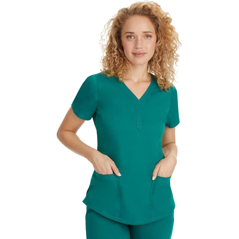 imageHealing Hands Jane Scrub Top for Women with YNeck Pockets amp Stretch 2167Hunter