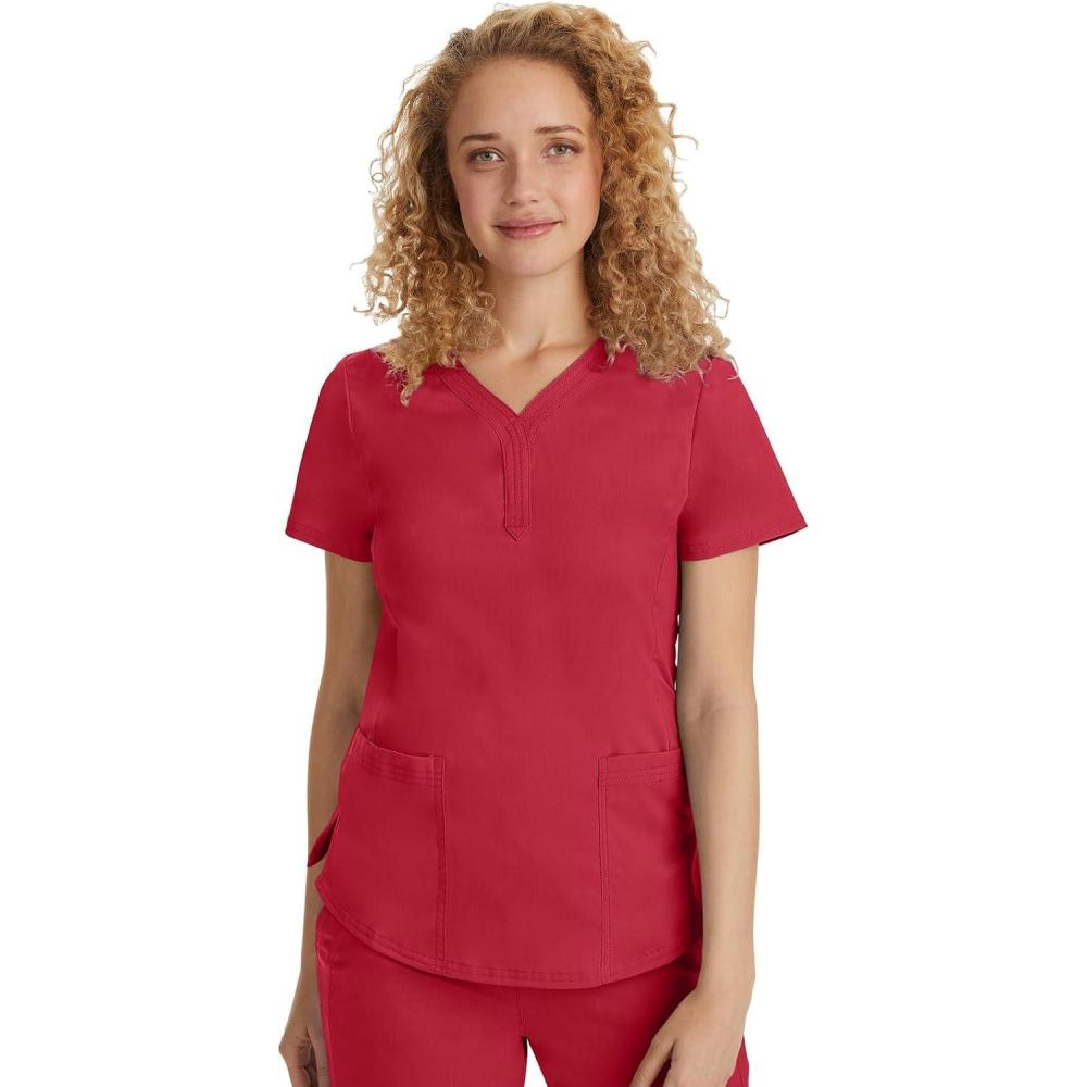 imageHealing Hands Jane Scrub Top for Women with YNeck Pockets amp Stretch 2167Red