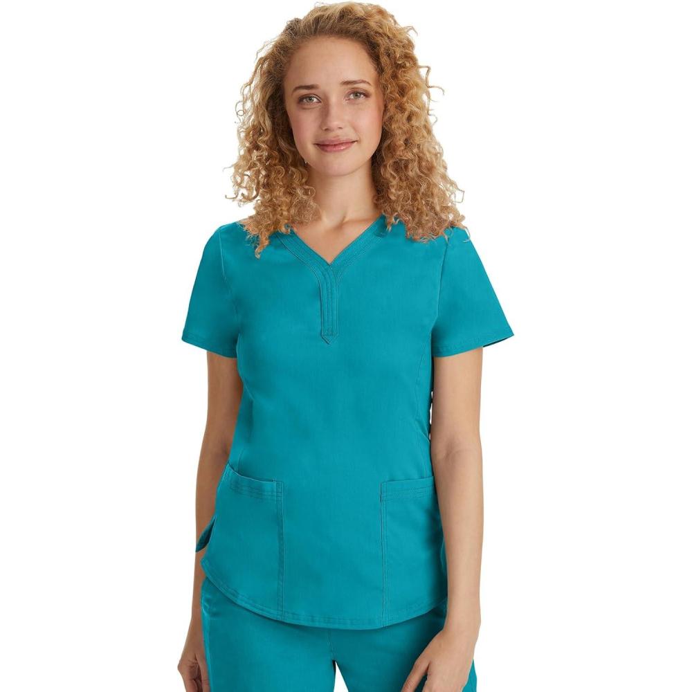 imageHealing Hands Jane Scrub Top for Women with YNeck Pockets amp Stretch 2167Teal