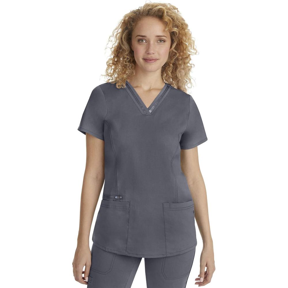 imageHealing Hands Scrub Top for Women with 3 Pockets and Easy Care 2Way Stretch Fabric 2278Pewter