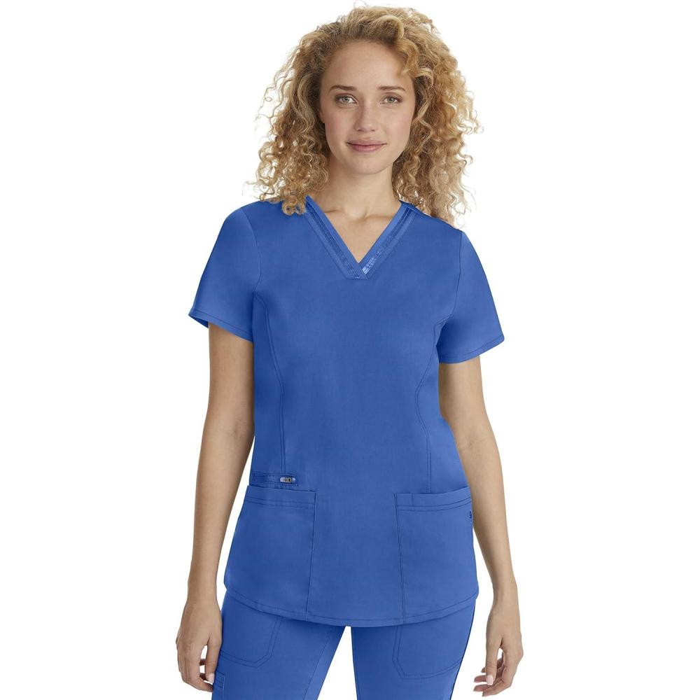 imageHealing Hands Scrub Top for Women with 3 Pockets and Easy Care 2Way Stretch Fabric 2278Royal